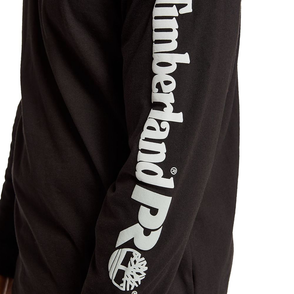 Camisetas Timberland Hombre Pro® Logo Manga Base Plate Wicking Negras - Chile HVL-680375